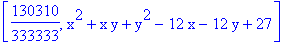 [130310/333333, x^2+x*y+y^2-12*x-12*y+27]